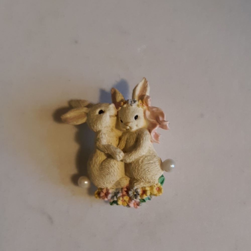 Twin White Bunny Pin